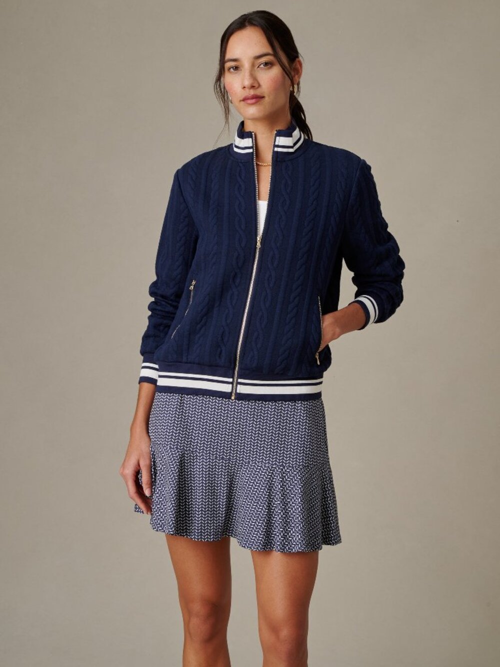 J McLaughlin Willa Jacket in Cable Jacquard - Winter Navy NEW